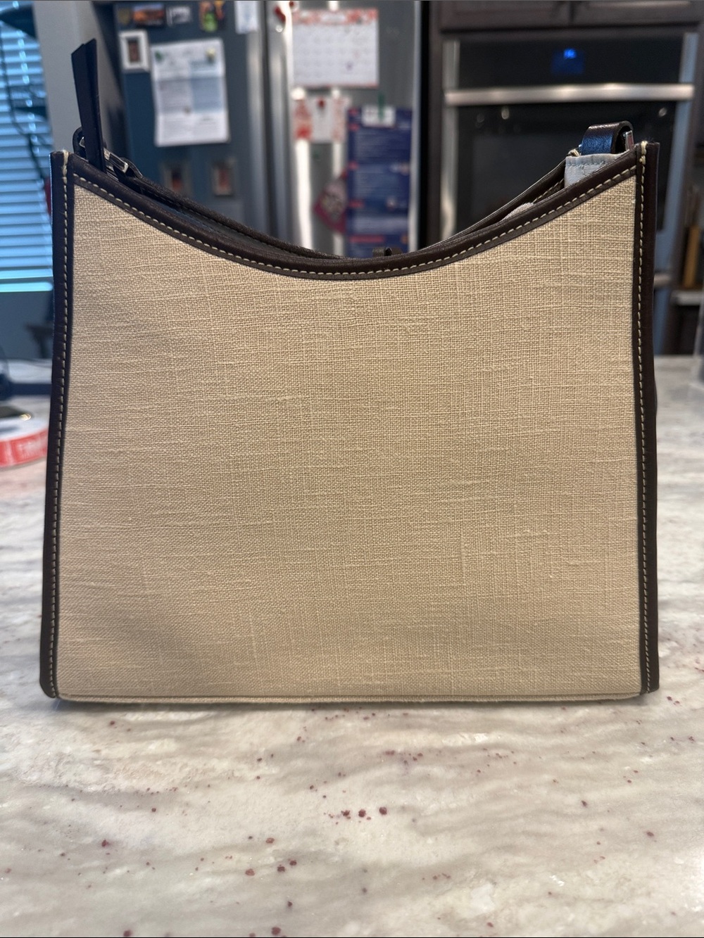 Lauren Ralph Lauren Cream Canvas Shoulder Bag with Dark Brown Trim - Picture 4 of 16